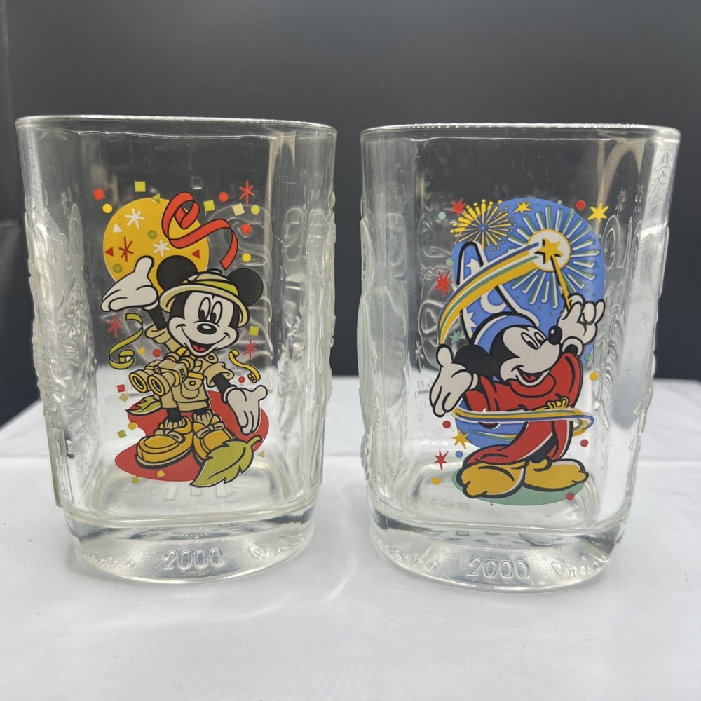 Disney World McDonalds 2000 Millennium Glasses Epcot Animal Kingdom Set of 2